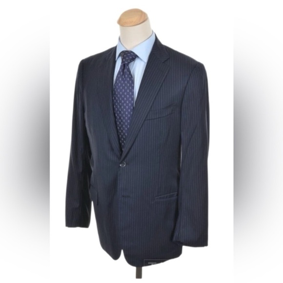 ISAIA Navy Blue Classic Pinstriped Men's Blazer 42L - Picture 1 of 10